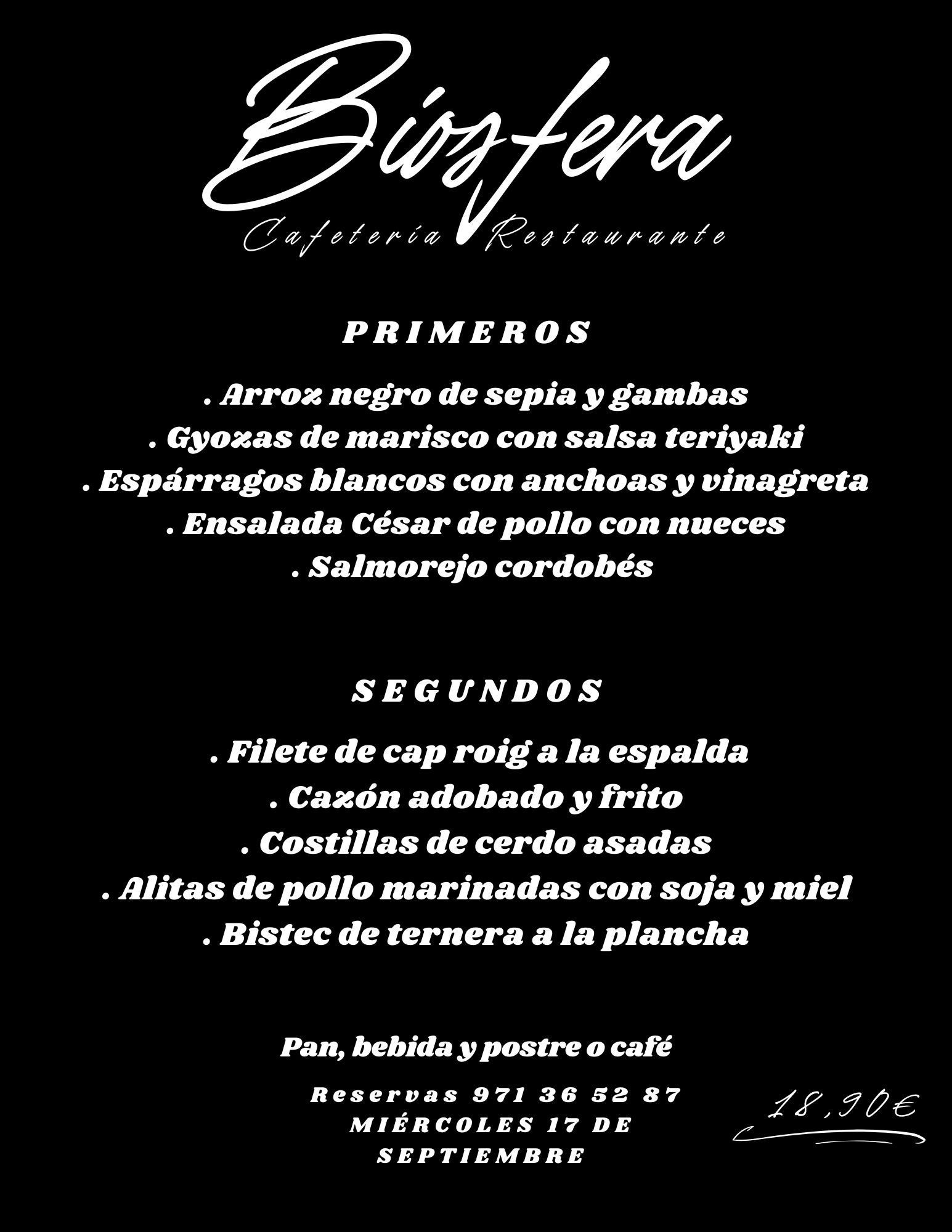 Un menú para un restaurante llamado bigfera