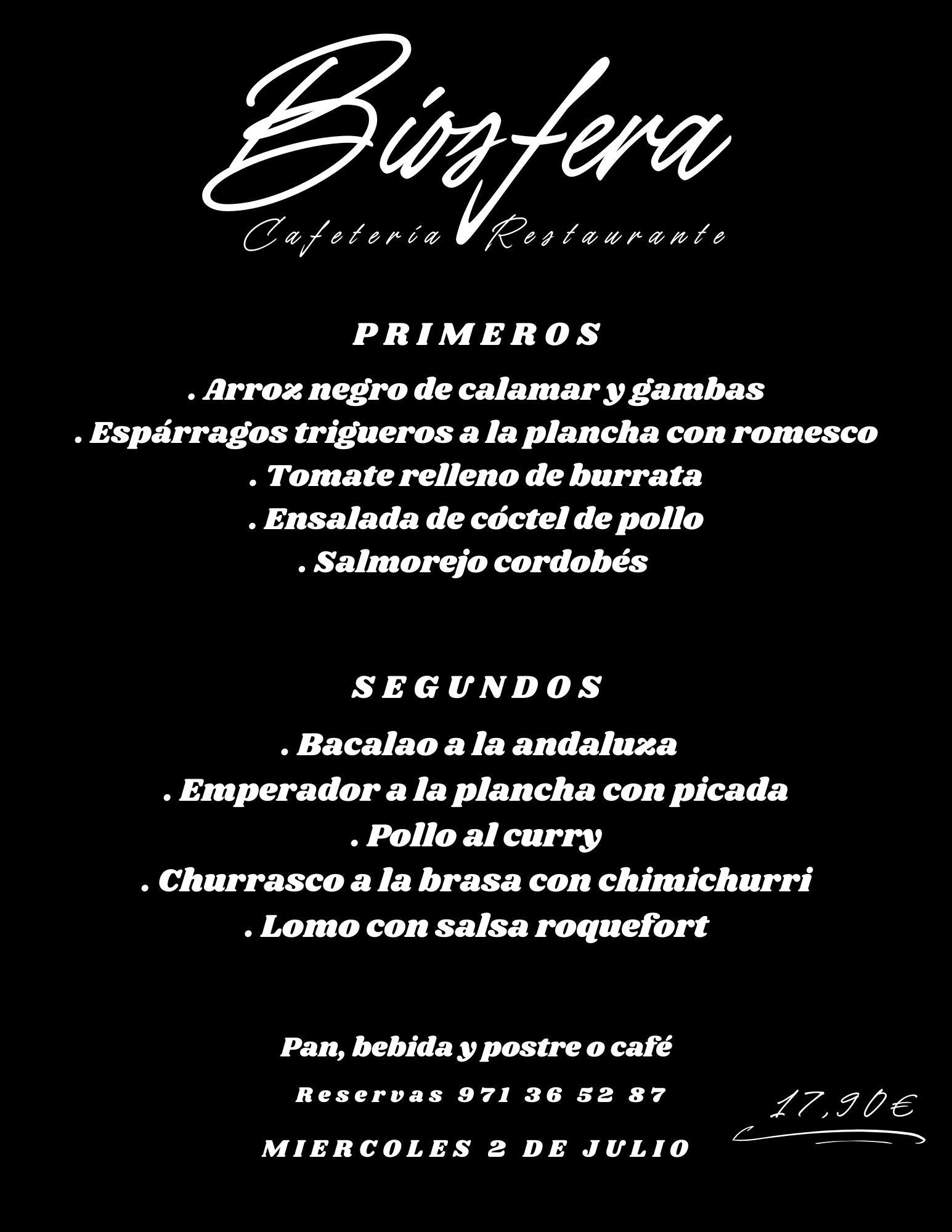 Un menú para un restaurante llamado bigfera