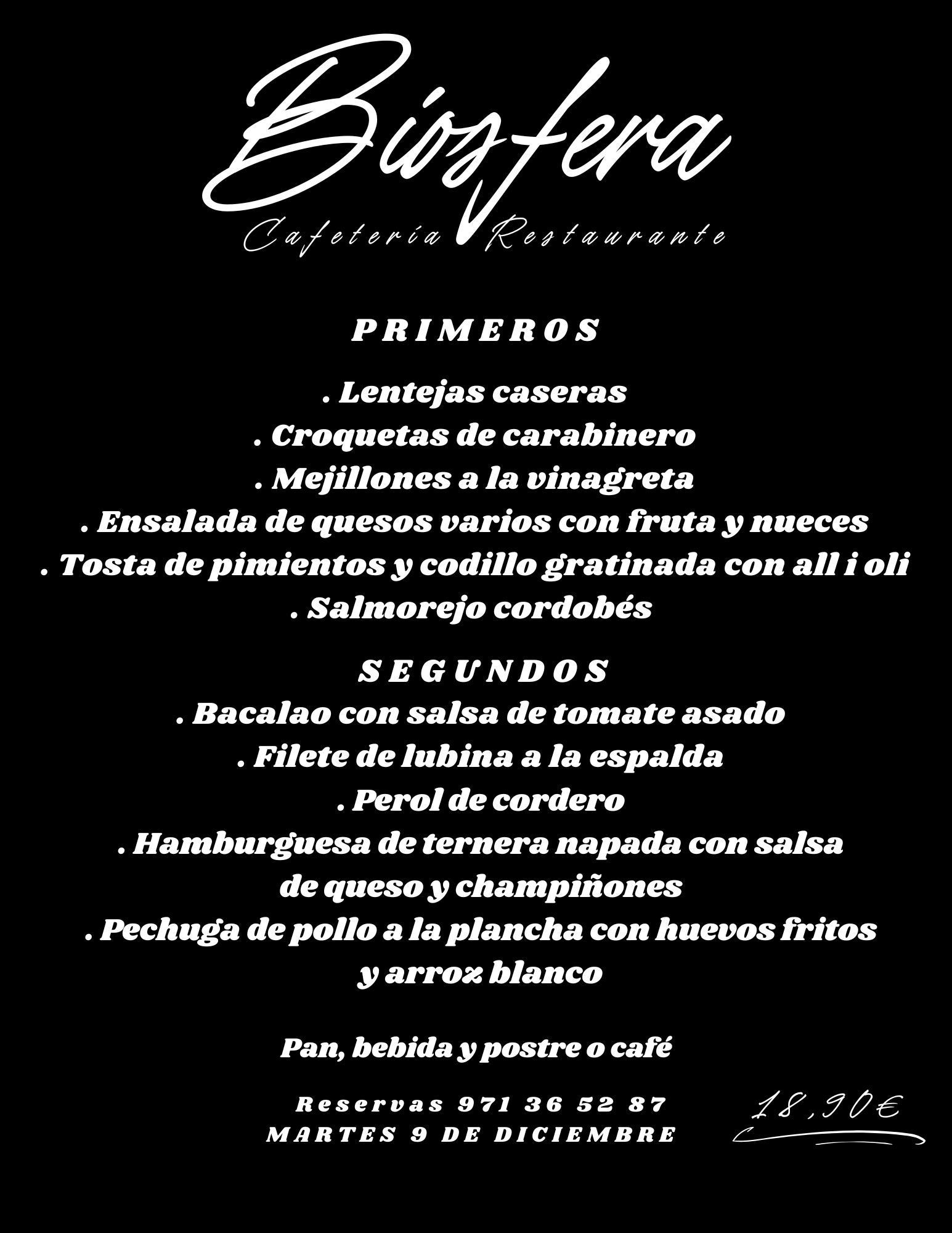 Un menú para un restaurante llamado bigfera