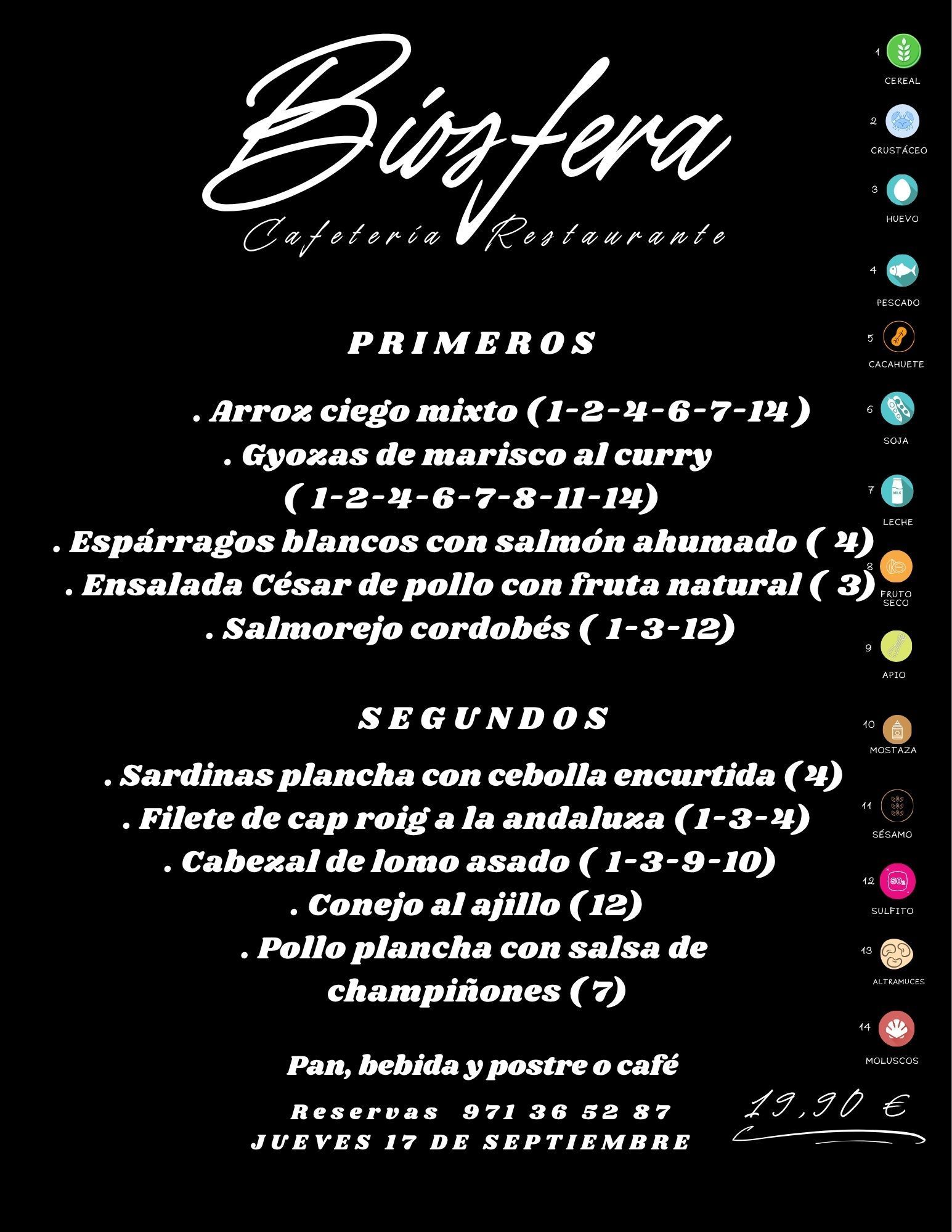 Un menú para un restaurante llamado bigfera