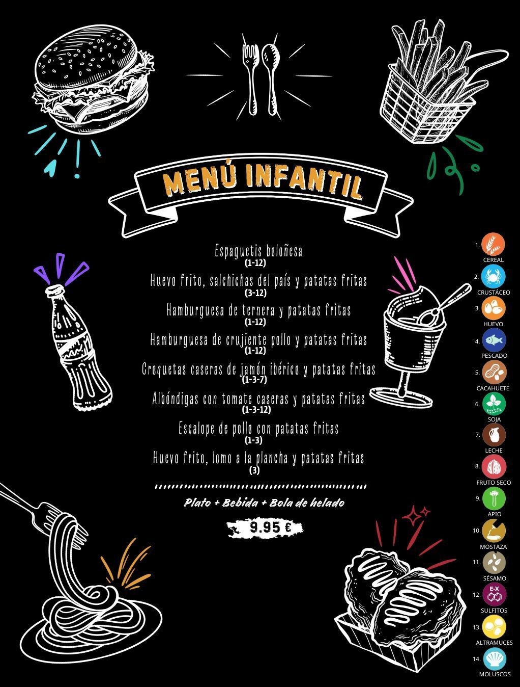 Un menú para un restaurante con una pared de ladrillos al fondo.