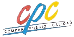 Logotipo de “CPC” en rojo, azul y amarillo, con la frase “COMPRA - PRECIO - CALIDAD” debajo.