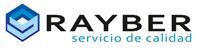 Un logotipo para rayber servicio de calidad con un hexágono azul sobre fondo blanco.