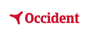 Un logotipo rojo y blanco para Occidente sobre un fondo blanco.