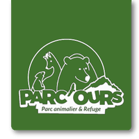 Logo vert pour le parc animalier et refuge Parc'Ours avec des icônes stylisées d'ours et de phoque
