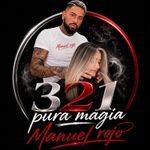 Cartel promocional con un barbero tatuado, una clienta rubia y el texto &ldquo;321 pura magia Manuel Rojo&rdquo;.