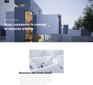 Modern architectural design and urban spaces. Text: Nous concevons le concept et espaces urbains.