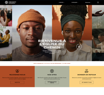 Website homepage with smiling people, 