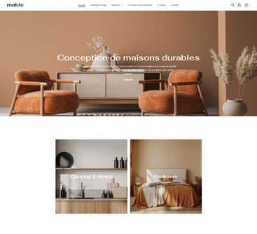 Page d'accueil d'un site web présentant des meubles au design d'intérieur durable.