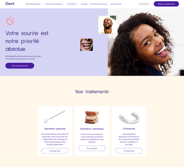 Page d'accueil du site web avec une femme souriante et un appel pour prendre rendez-vous.