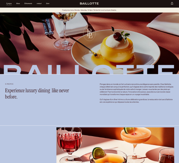 Page d'accueil du site web de Baïlotte, une expérience gastronomique de luxe.