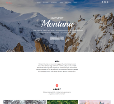 En-tête du site web avec un paysage de montagne enneigé et le mot « Montana ».