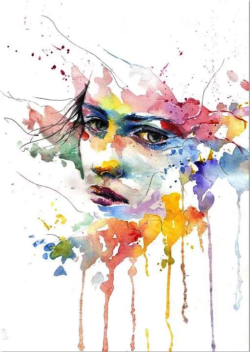 Peinture aquarelle représentant le visage d'une femme