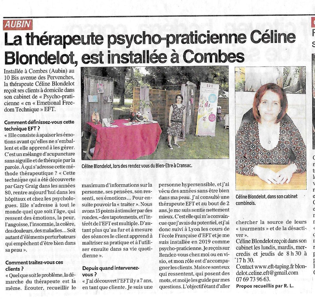 Article de journal sur Céline Blondelot