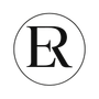Logotipo en blanco y negro con las letras "E" y "R" con serifa combinadas dentro de un fino borde circular.