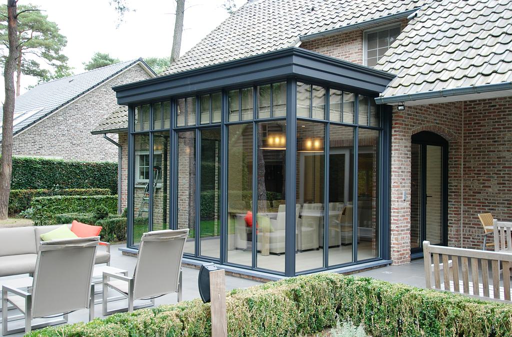 Véranda alumium gris bleu