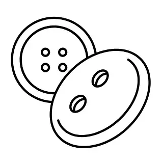Un dibujo en blanco y negro de dos botones con agujeros.