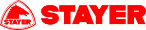 El logotipo de Stayer presenta la silueta de una cabeza de caballo roja dentro de un triángulo junto a la palabra 