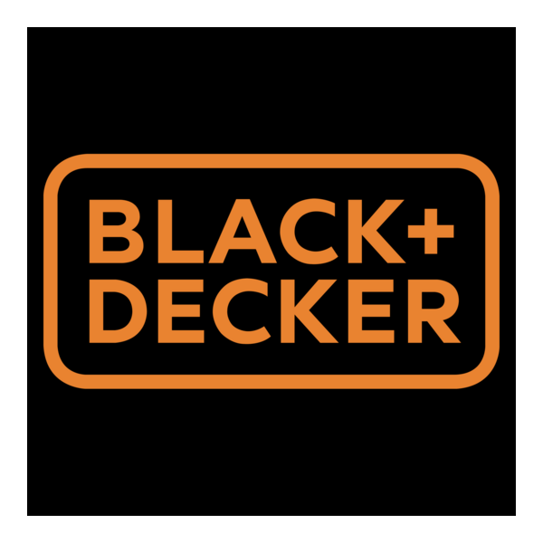 El logotipo de Black+Decker, que presenta texto naranja dentro de un rectángulo redondeado naranja sobre un fondo negro.