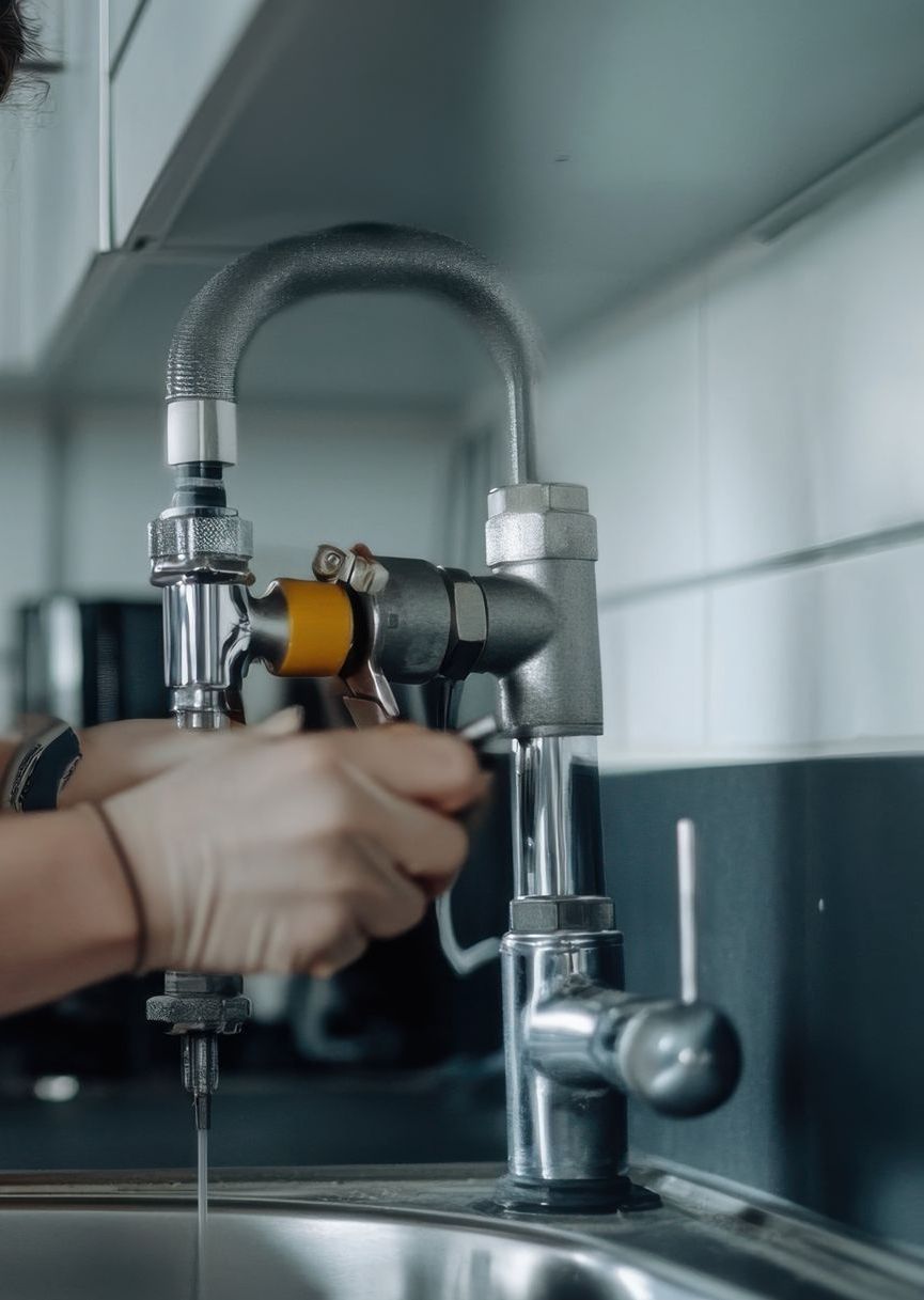 Un plombier répare un évier dans une cuisine.