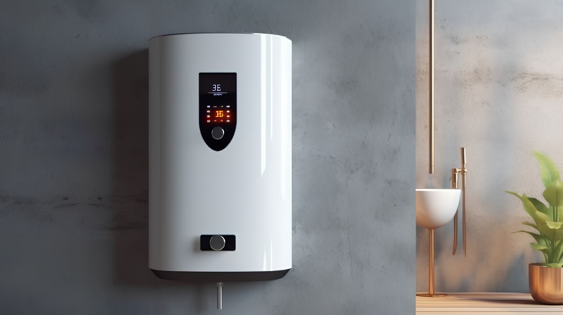 Un homme tient un thermomètre numérique devant un radiateur à gaz.