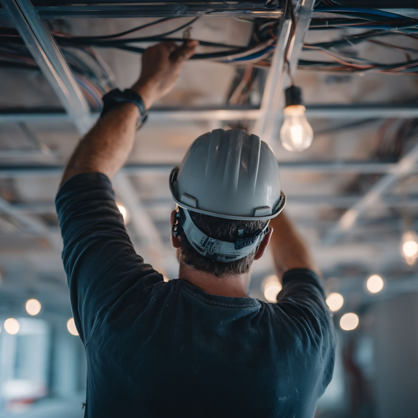 Plaquiste installant l'ossature d'un faux plafond