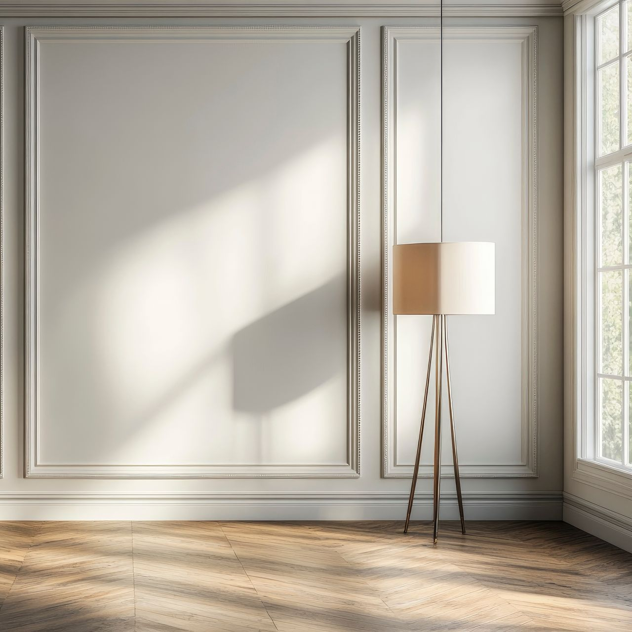 Mur blanc et corniches en plâtre