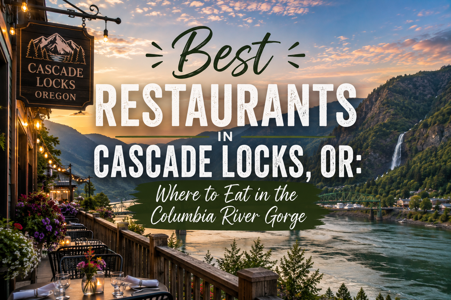 Best restaurants in Cascade Locks, Oregon, with Columbia River Gorge view and sunset scenery