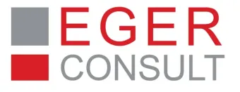 Das Logo von EGER CONSULT zeigt das Wort &bdquo;EGER&ldquo; in Rot, &bdquo;CONSULT&ldquo; in Grau und zwei &uuml;bereinanderliegende Quadrate in Grau und Rot.