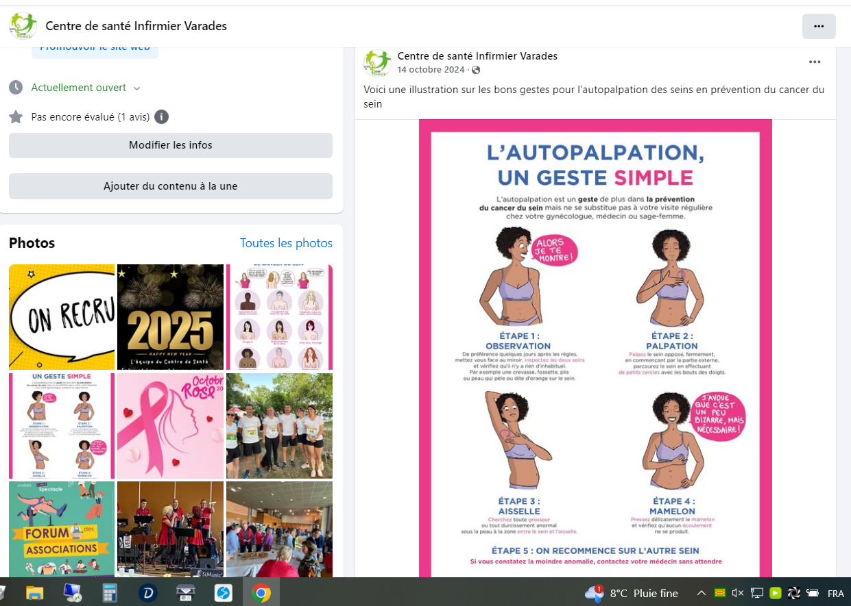 Communication de la page Facebook