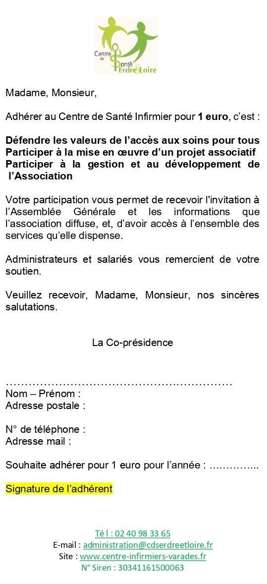 Courrier d'adhésion à l'association