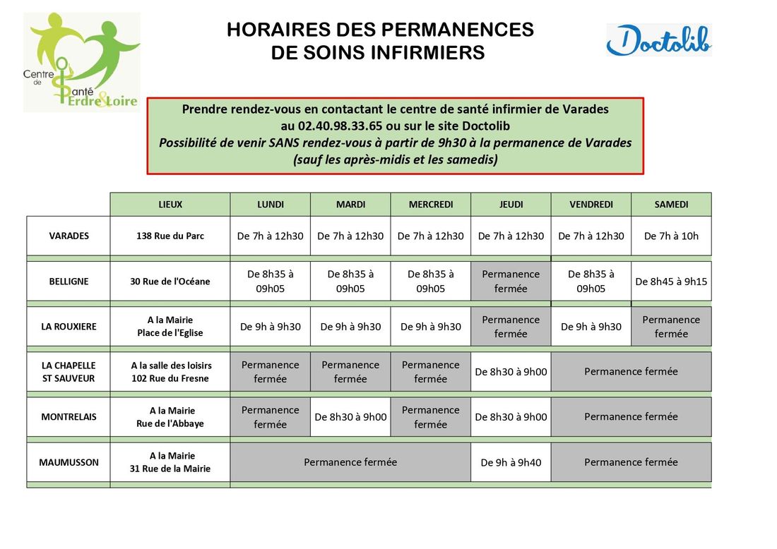 Horaires de permanences