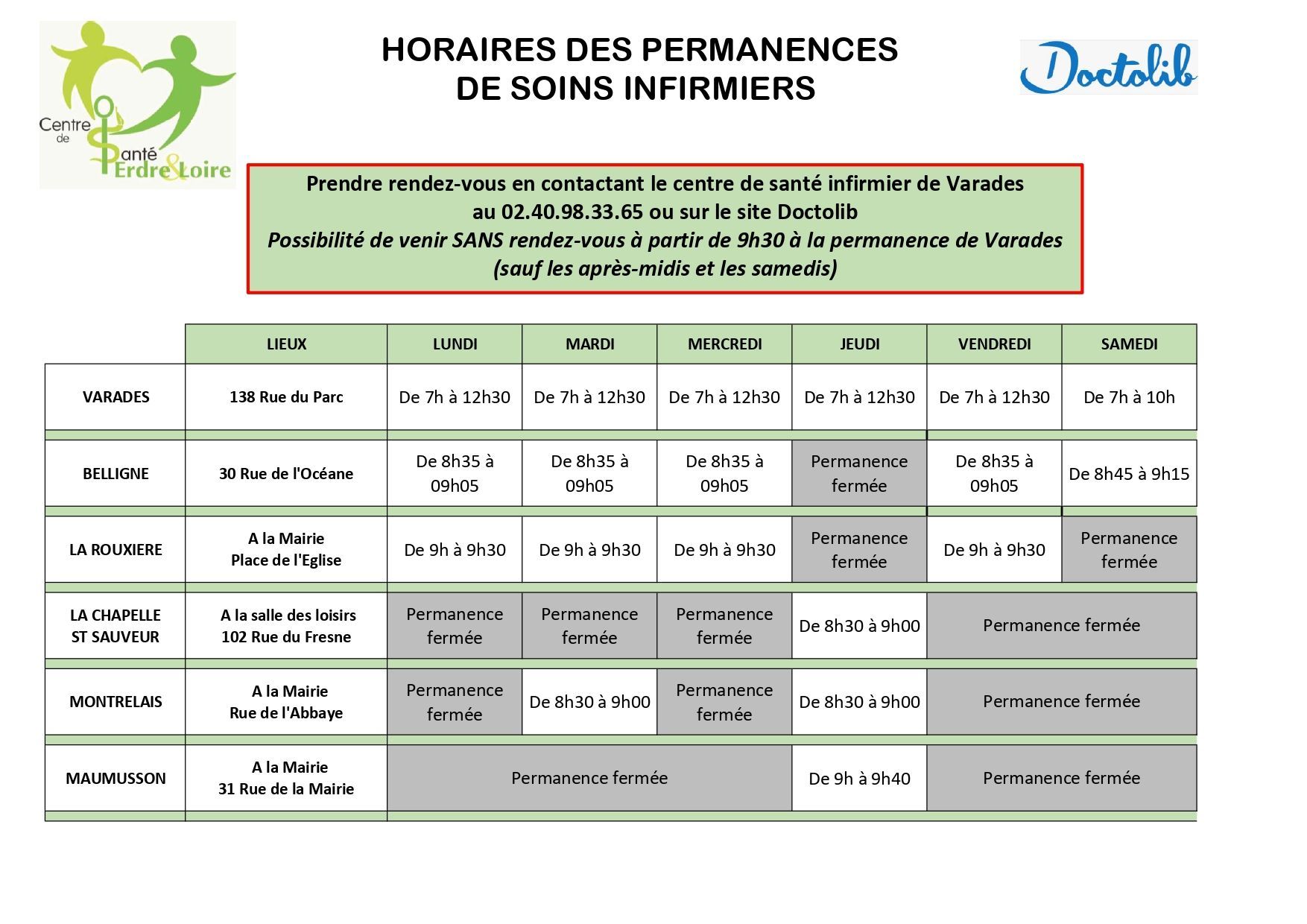 Horaires des permanences
