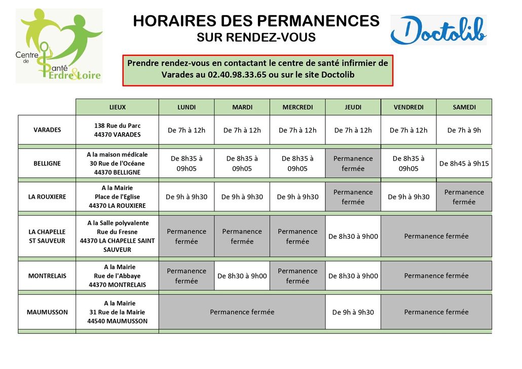 Horaires de permanences