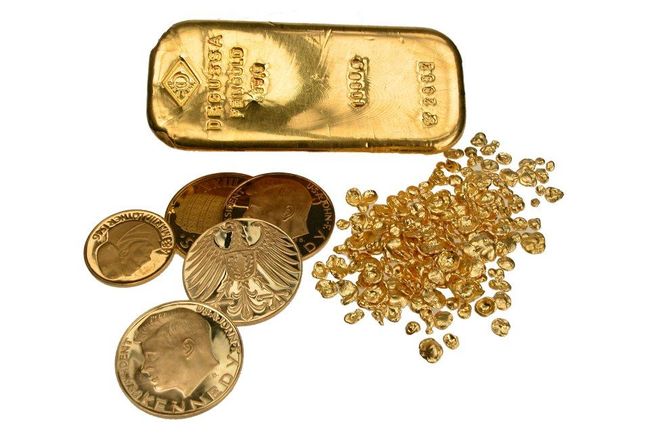 Goldbarren, -münzen und -nuggets