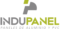 Logotipo de INDUPANEL en gris y verde con el lema “PANELES DE ALUMINIO Y PVC”