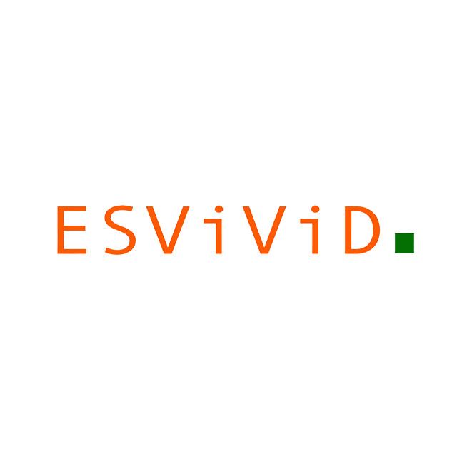 Das Logo von esvivid ist orange und grün auf weißem Hintergrund