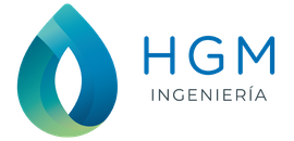 Logotipo de HGM Ingeniería, que presenta una forma de lágrima azul y verde junto al texto 