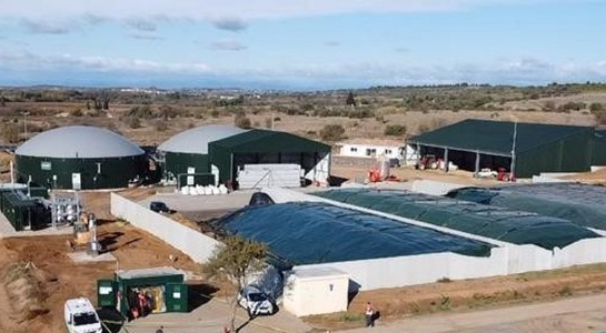 Vue sur toitures métalliques de bâtiments agricoles