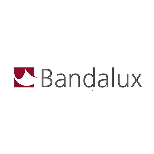 Logotipo de Bandalux: un cuadrado granate con una forma de onda estilizada junto a la palabra 
