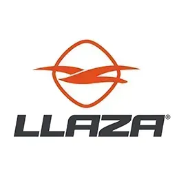 Logotipo de Llaza: símbolo naranja con forma de pájaro dentro de un diamante naranja, encima de la palabra 