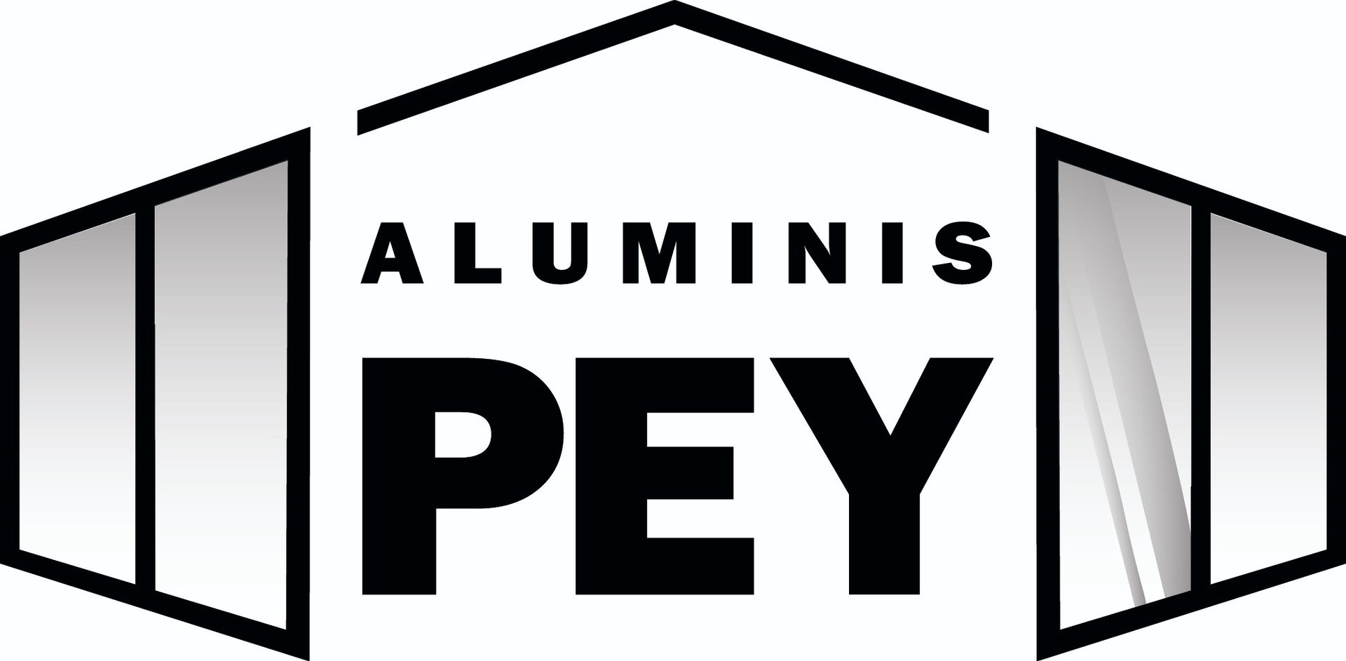 Logotipo para Aluminis Pey: texto negro sobre fondo blanco con un marco de ventana estilizado.