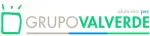Logotipo para Grupo Valverde, empresa, que presenta un cuadrado verde con líneas radiales, 