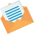 Une enveloppe orange avec un morceau de papier qui dépasse.