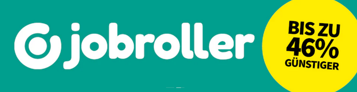 Ein blau-weißes Logo für Jobroller mit einem gelben Kreis darum