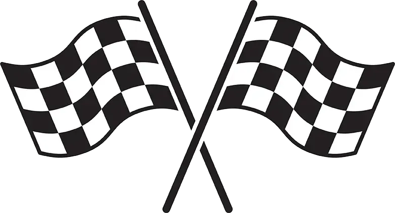 Zwei schwarz-weiß karierte Flaggen kreuzten sich.
