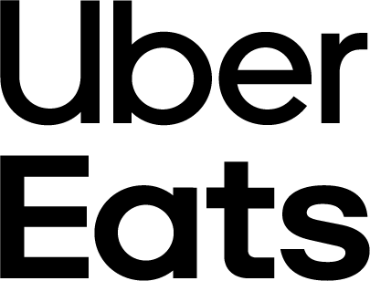 Das Uber Eats-Logo zeigt den Markennamen in einer fetten, schwarzen serifenlosen Schriftart, die über zwei Zeilen angeordnet ist.