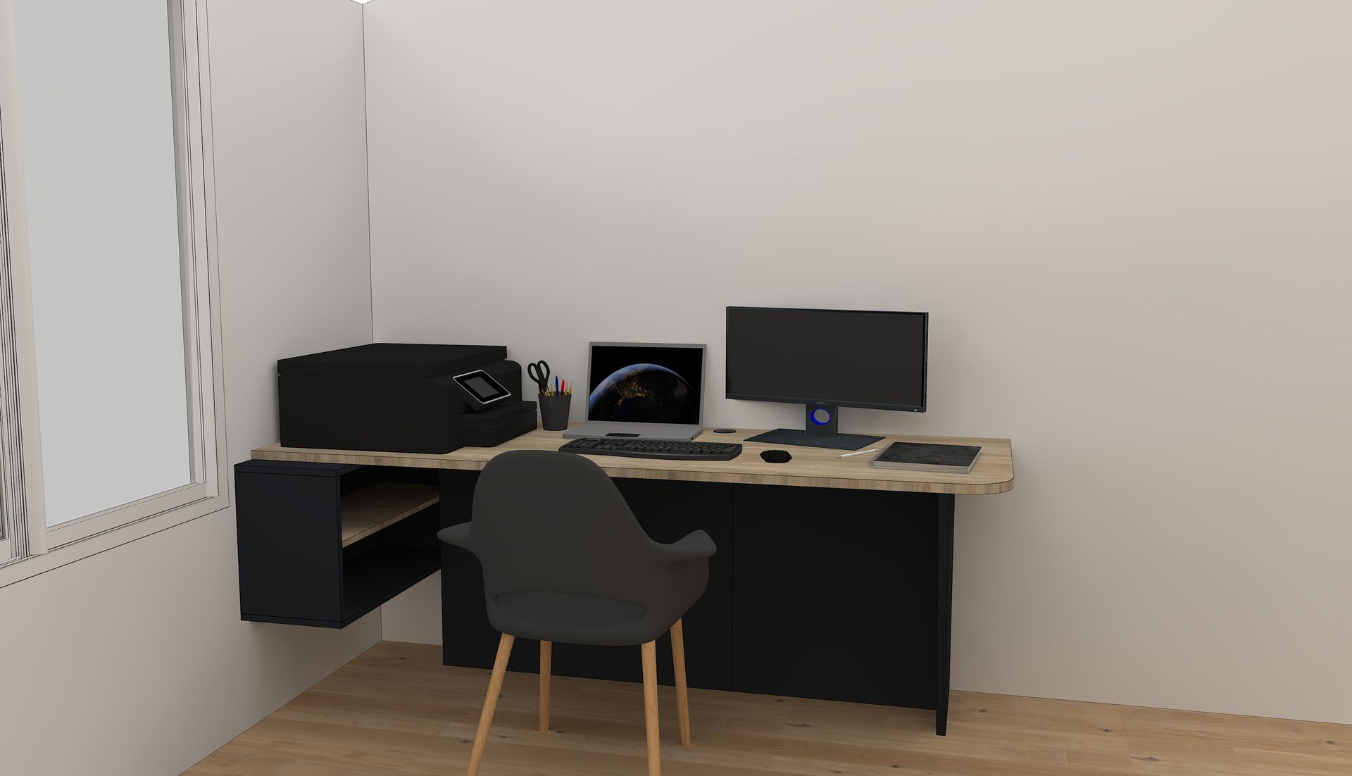 Bureau sur mesure avec placard et rangement à Nantes.