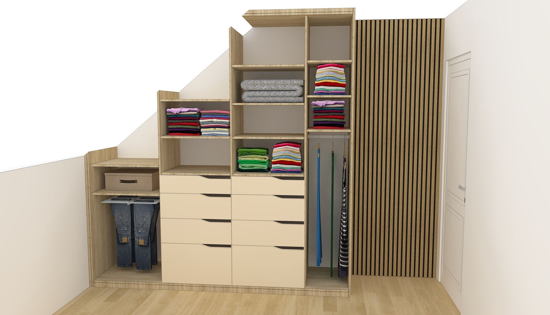 Aménagement sous pente sur mesure à Nantes.