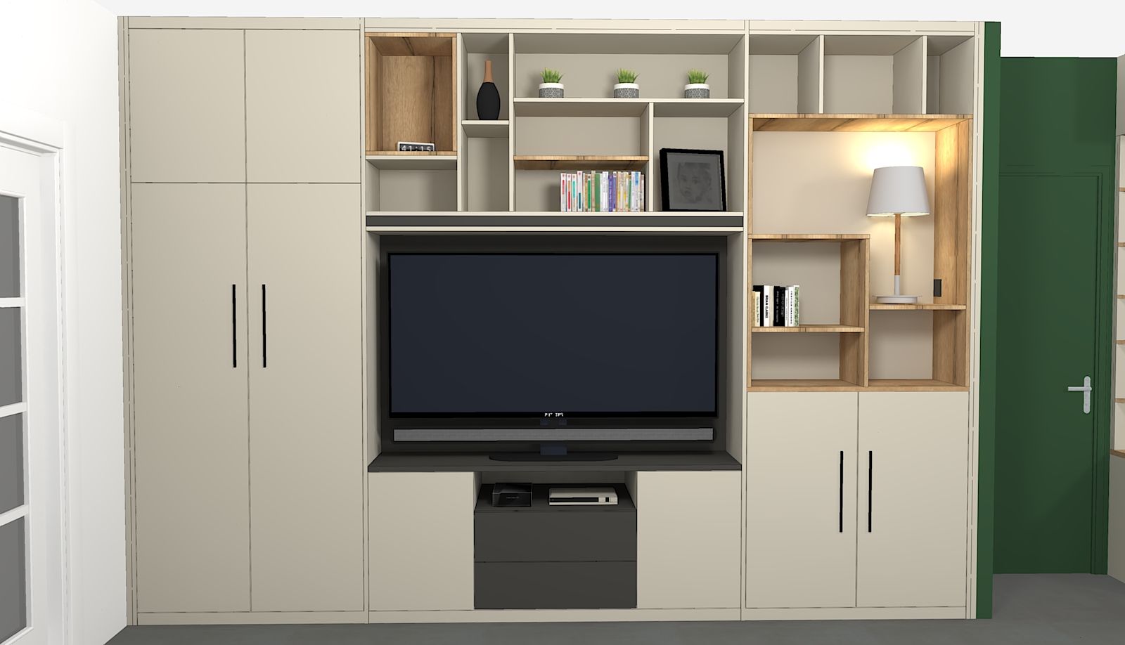 Bibliothèque sur mesure à Nantes avec emplacement TV.